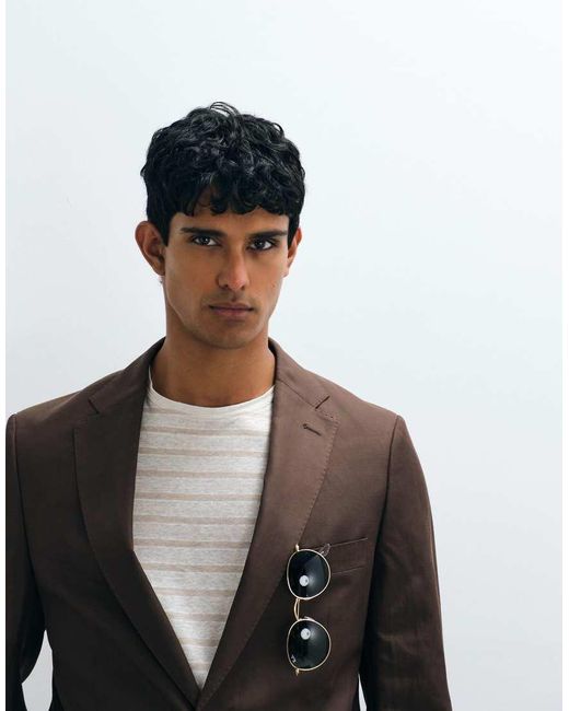 Mango Brown Ethereal Slim Fit Linen Mix Suit Blazer Co-ord for men