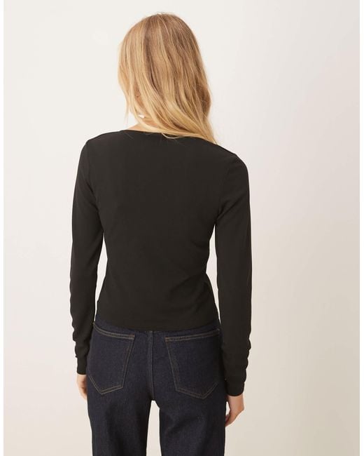 ASOS Black Crepe Long Sleeve Top With Beaded Trim