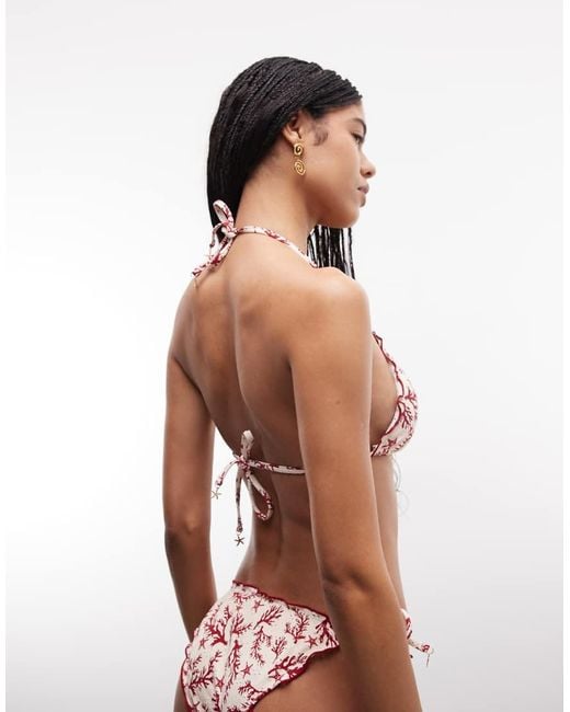 River Island White Coral Print Bikini Top