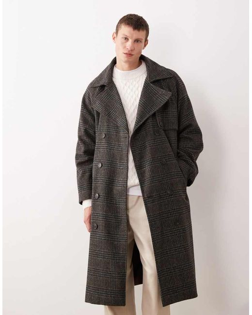 Trench Effetto Lana A Quadri di ASOS in Black da Uomo