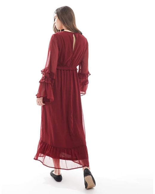 Wednesday's Girl Red Floaty V-Neck Midaxi Dress