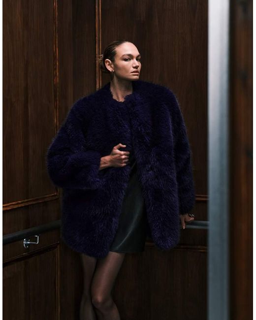 Mango Black Featuring Kaia Gerber Faux Fur Collarless Jacket