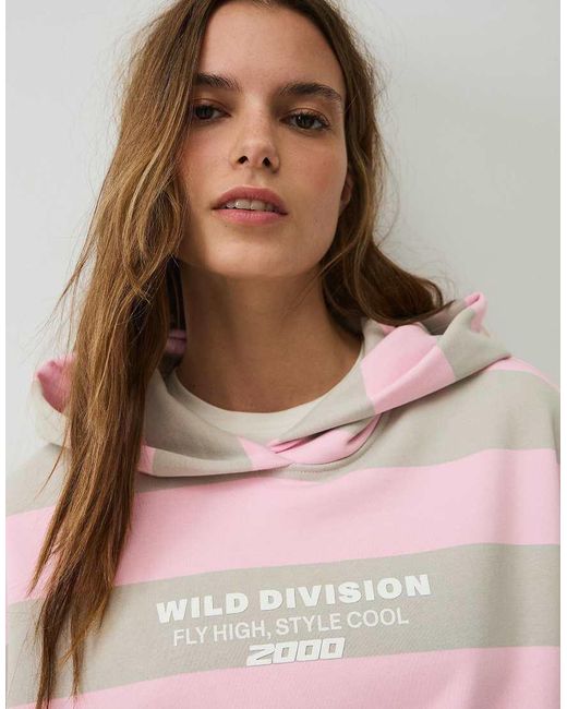Bershka Pink Printed Hoodie