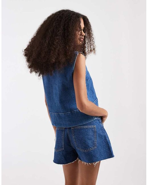 Pieces Blue Sleeveless Denim Top