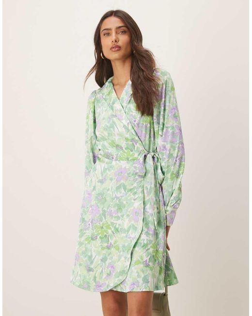 Vila Green Satin Wrap Mini Dress