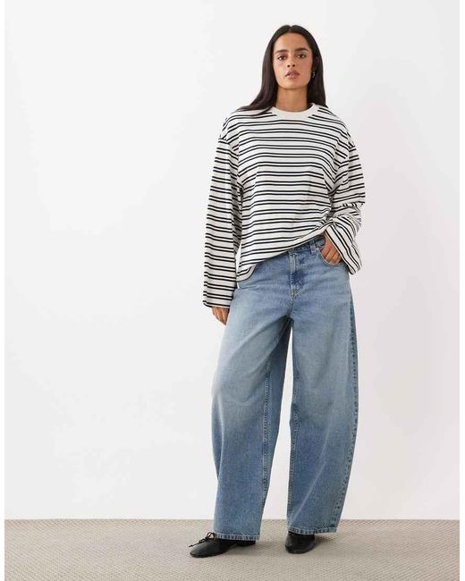 Gina Tricot White Pure Cotton Stripe Long Sleeve Tee With Wide Sleeve