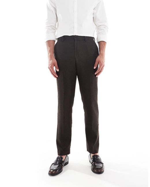 Pantalones De Traje Marrones De Corte Slim Con Patrón De Espiga De Tejido Rico En Lana De ASOS de hombre de color Black