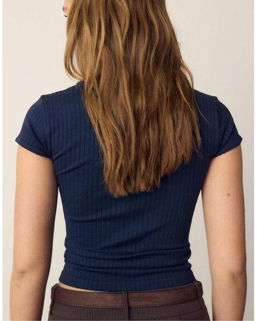 Stradivarius Blue Basic Seamless Polo T-shirt