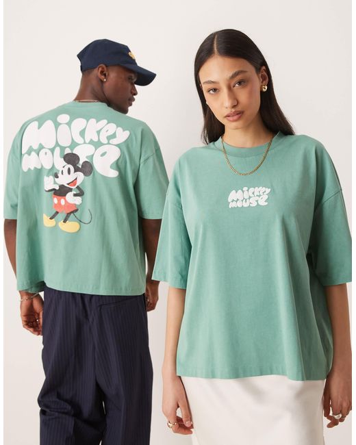 ASOS Green Disney Unisex Boxy Oversized T-shirt With Mickey Mouse Prints