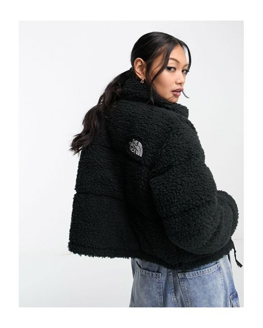 The North Face Black Nuptse Cropped High Pile Down Jacket
