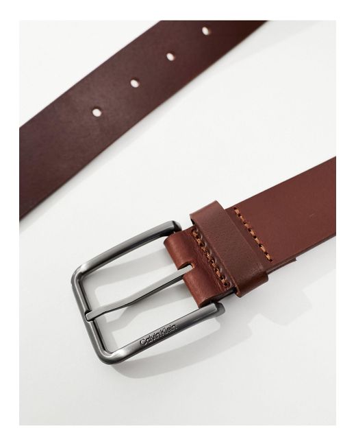 Calvin Klein Gray Warm 35mm Oiled Grained Belt for men