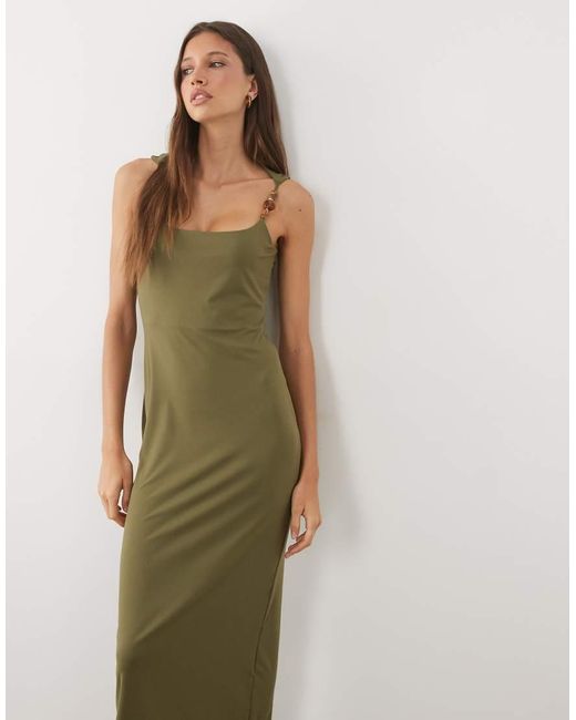 ASOS Green Scoop Neck With Bead Detail Midi Dress
