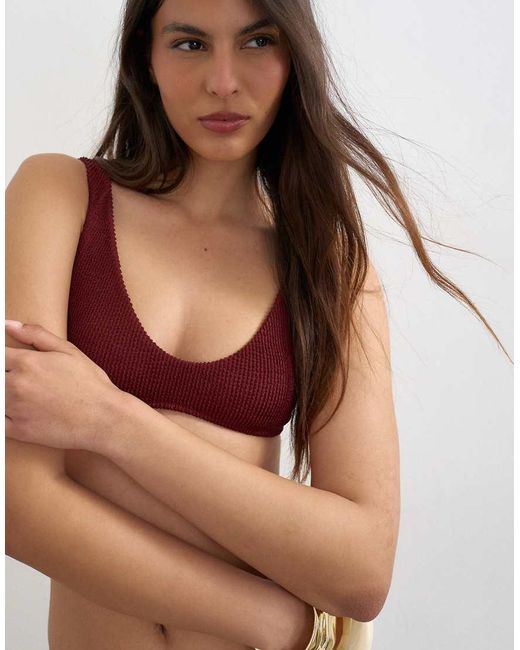 TOPSHOP Brown Tara Crinkle Scoop Bikini Top