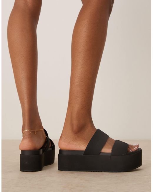 Calvin Klein Brown Double Strap Flatform Sandals