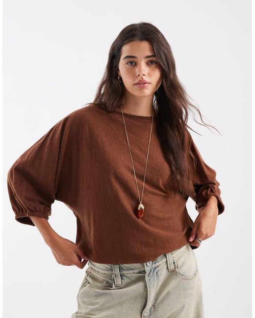 ASOS Brown Asos Deisgn Knitted Oversized Jumper With Blousib Sleeves