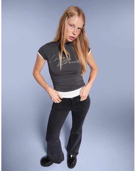 Bershka Blue Flare Trousers With Flaps And Pocket