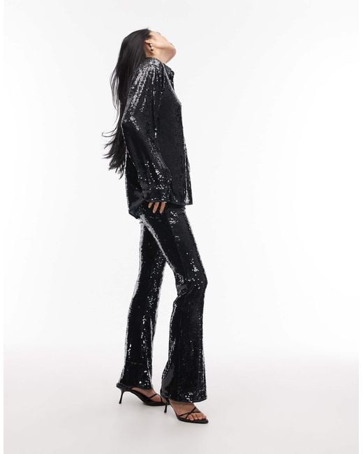 ASOS Black Tailored Premium Sequined Flare Pants