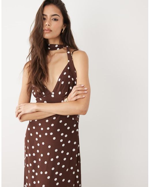 Vero Moda Brown Cami Maxi Dress With Scarf Neck Detail
