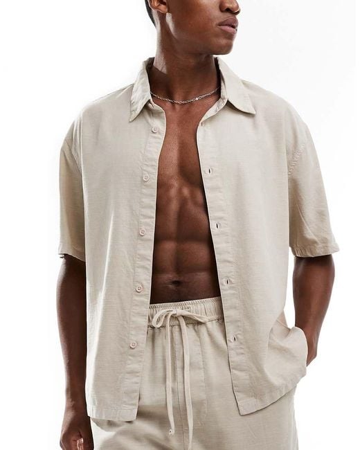 Bershka Natural Linen Look Shirt Co-ord for men