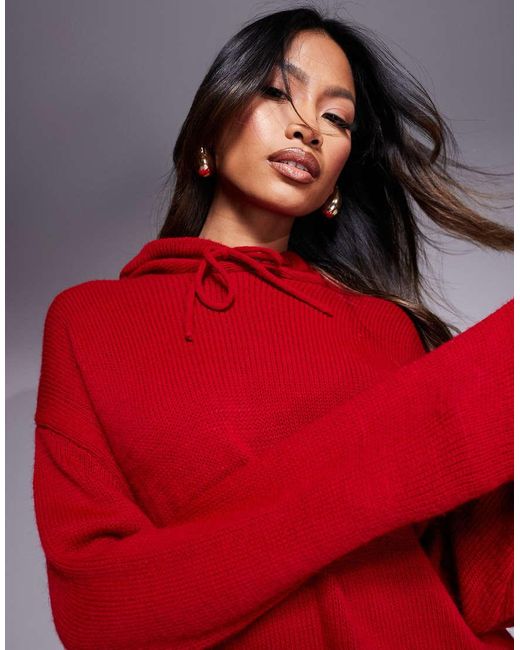 ASOS Red Fluffy Knitted Hoodie Co-ord