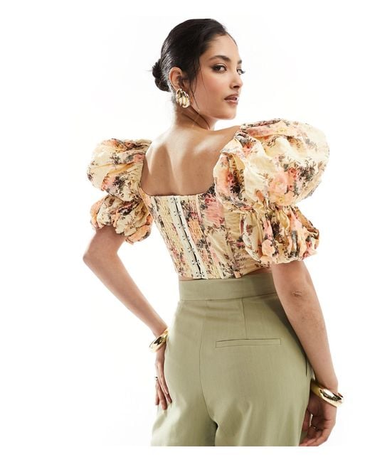 & Other Stories Natural Buster Top With Corset Detail And Puff Sleeves