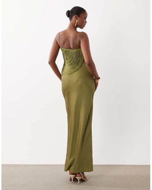 ASOS Green Drape Fringe Overlay Bandeau Maxi Dress