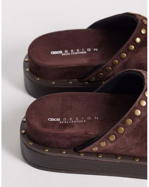 ASOS Brown Marvel Premium Suede Studded Footbed Mules