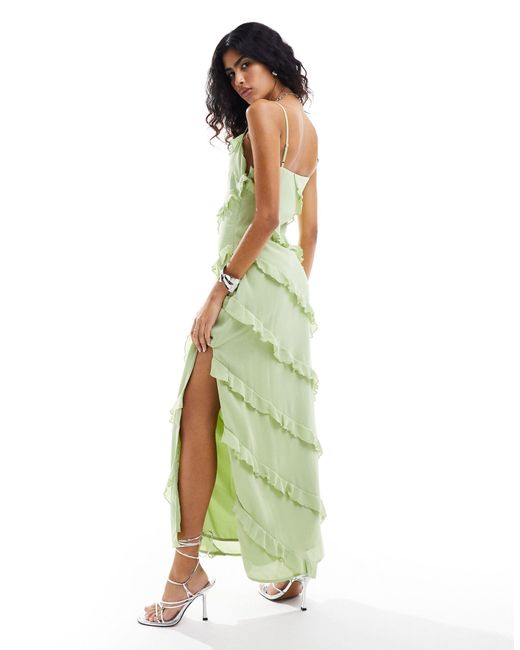 Pretty Lavish Green Asymmetric Cami Ruffle Midaxi Dress