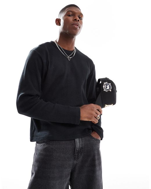T-shirt gaufré à manches longues Cotton On pour homme en coloris Black