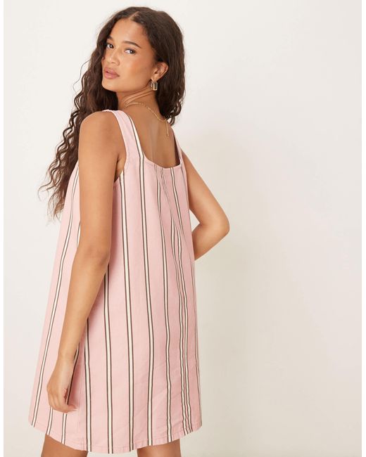 ASOS Pink – gestreiftes mini-jeanskleid mit eckigem ausschnitt