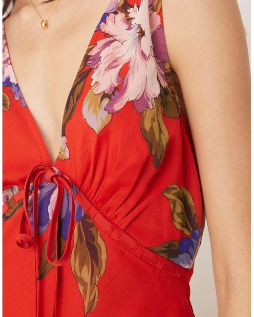 ASOS Red Asos Design Tall V Neck Slip Midi Dress With Bust Tie Detail