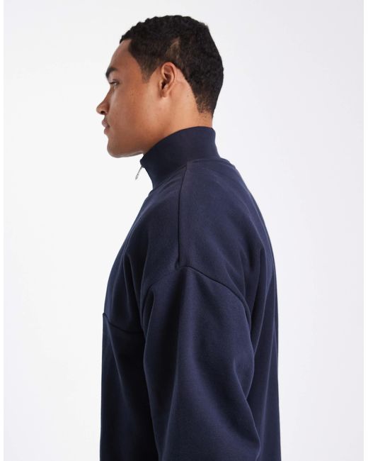 Sweat large en molleton à col zippé Threadbare pour homme en coloris Blue
