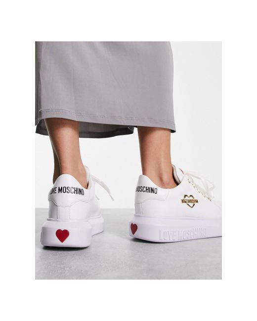 Love Moschino Platform Sneakers With Heart Motif in White