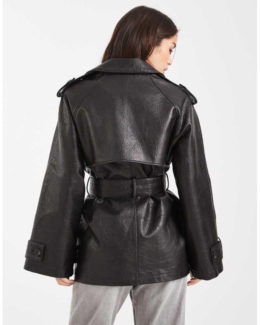 Gabardina Midi Negra De Cuero Sintético De Miss Selfridge de color Black