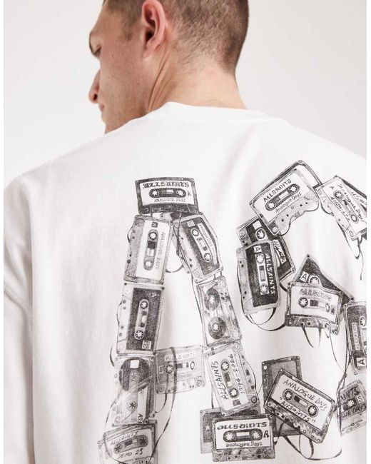 AllSaints White Mixtape Graphic Logo T-shirt With Back Print for men