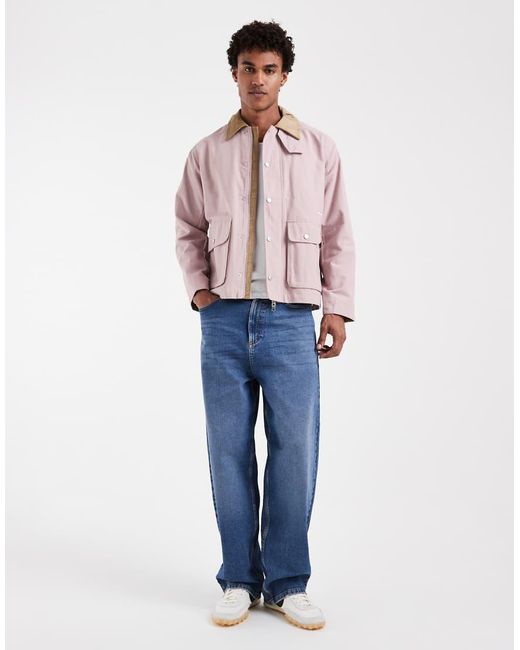 Pompeii UK Red Pompeii Canvas Field Jacket With Contrasting Collar for men