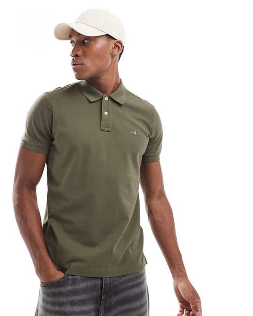 Gant Green Shield Logo Regular Fit Pique Polo for men