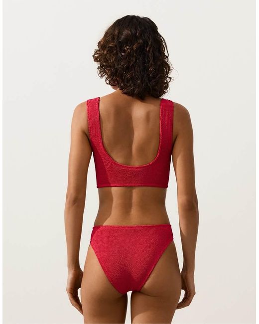 Oysho Red Medium-coverage U-cut Crinkle Bikini Briefs