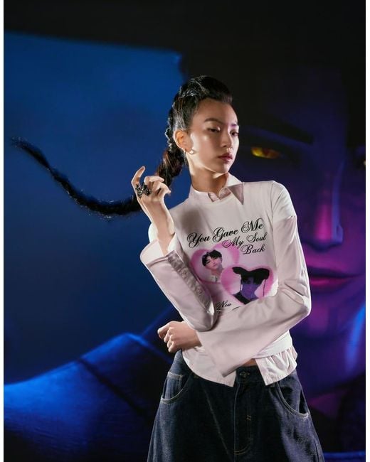 Bershka Blue Kpop Demon Hunters Short Sleeve Print T-Shirt