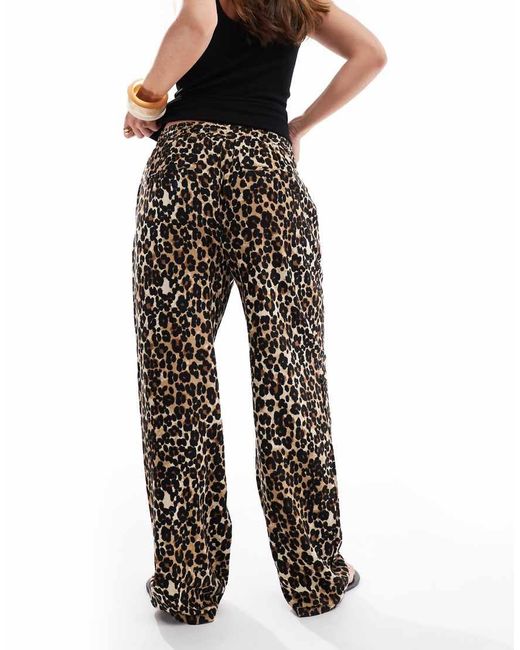 Vero Moda Broek Met Wijde Pijpen Van Linnenmix Met Luipaardprint in het Black