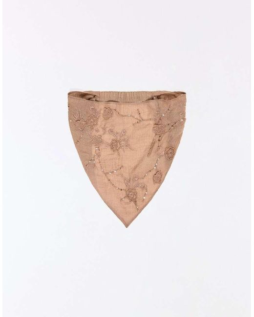 Bershka Brown Embroidered Fur Bandana
