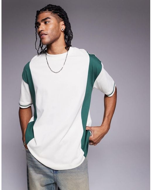 ASOS Blue Oversized Colour Block T-shirt for men