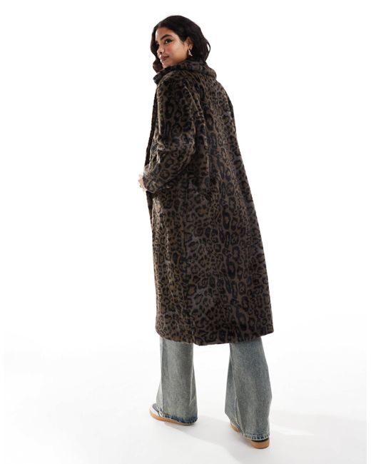 Stradivarius Black Str Faux Fur Duster Coat