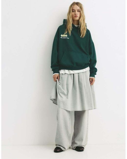 Felpa Con Cappuccio Bottiglia Con Scritta di Pull&Bear in Green