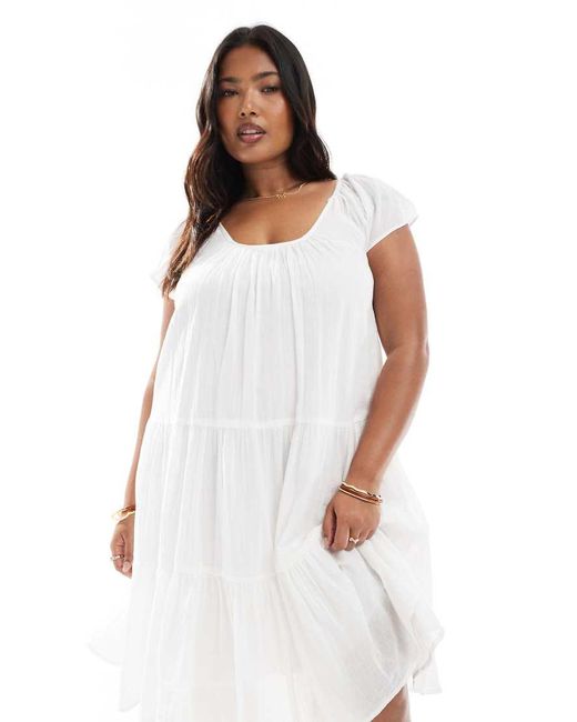 Vestito Midi Bohémien A Balze Con Scollo Rotondo di ONLY in White