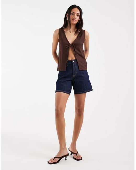 Pieces Brown Tie Front Reversible Textured Top