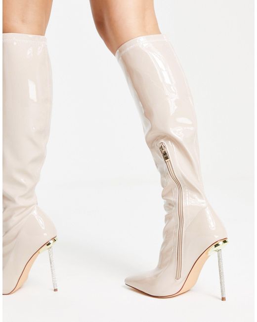 SIMMI White Simmi London Wide Fit Demi Knee Boots With Diamante Stiletto Heel