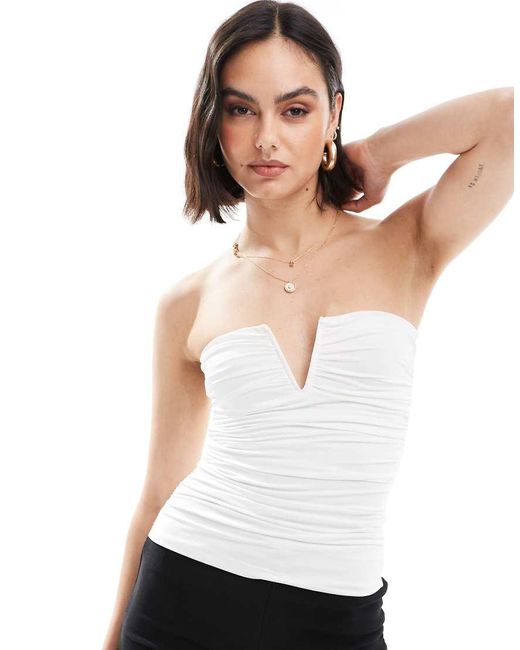 Stradivarius White V-neck Detail Bandeau Top