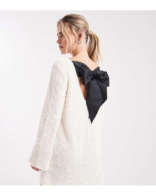 Only Petite White Sequin Back Detail Bow Mini Dress