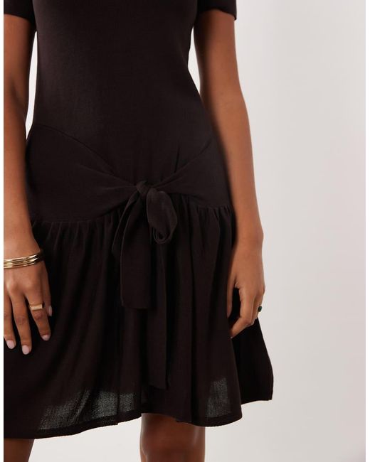 Mango Black Short Sleeve Tie Waist Mini Dress